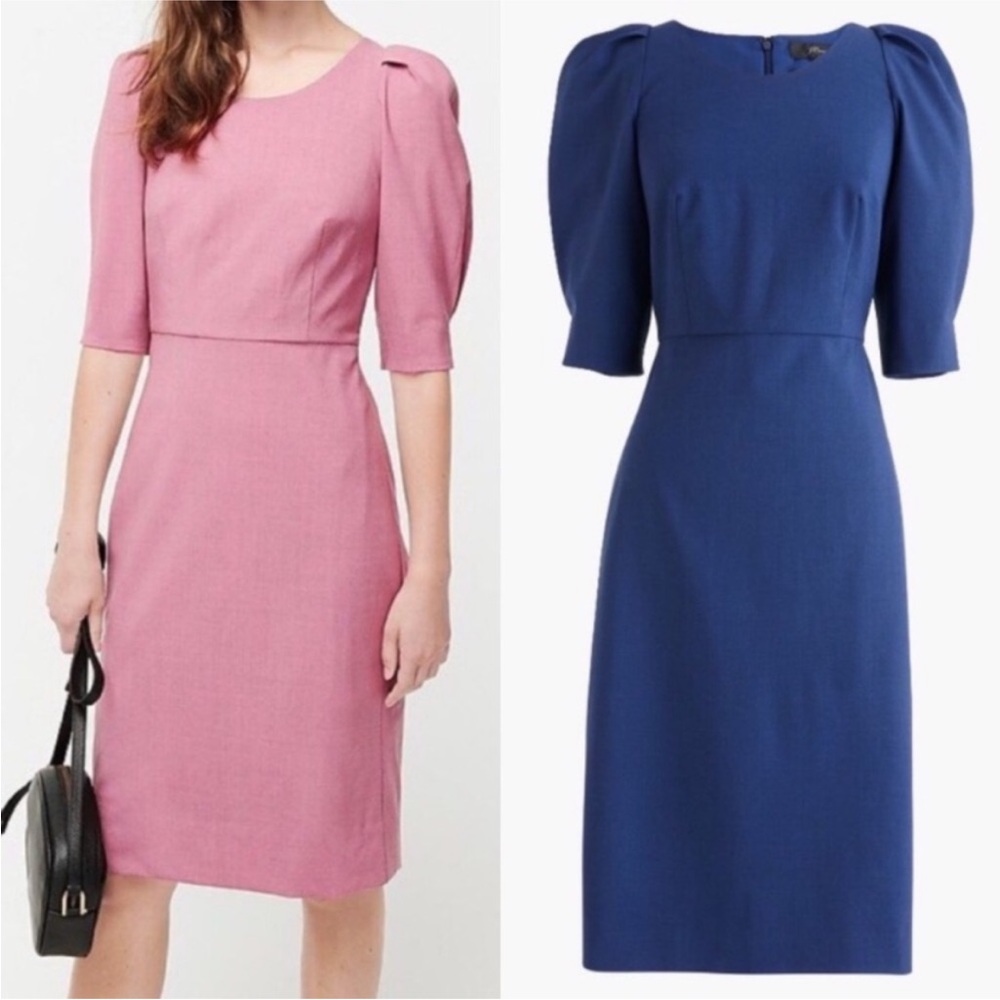 J Crew Blue Puff Sleeve Wool Dress